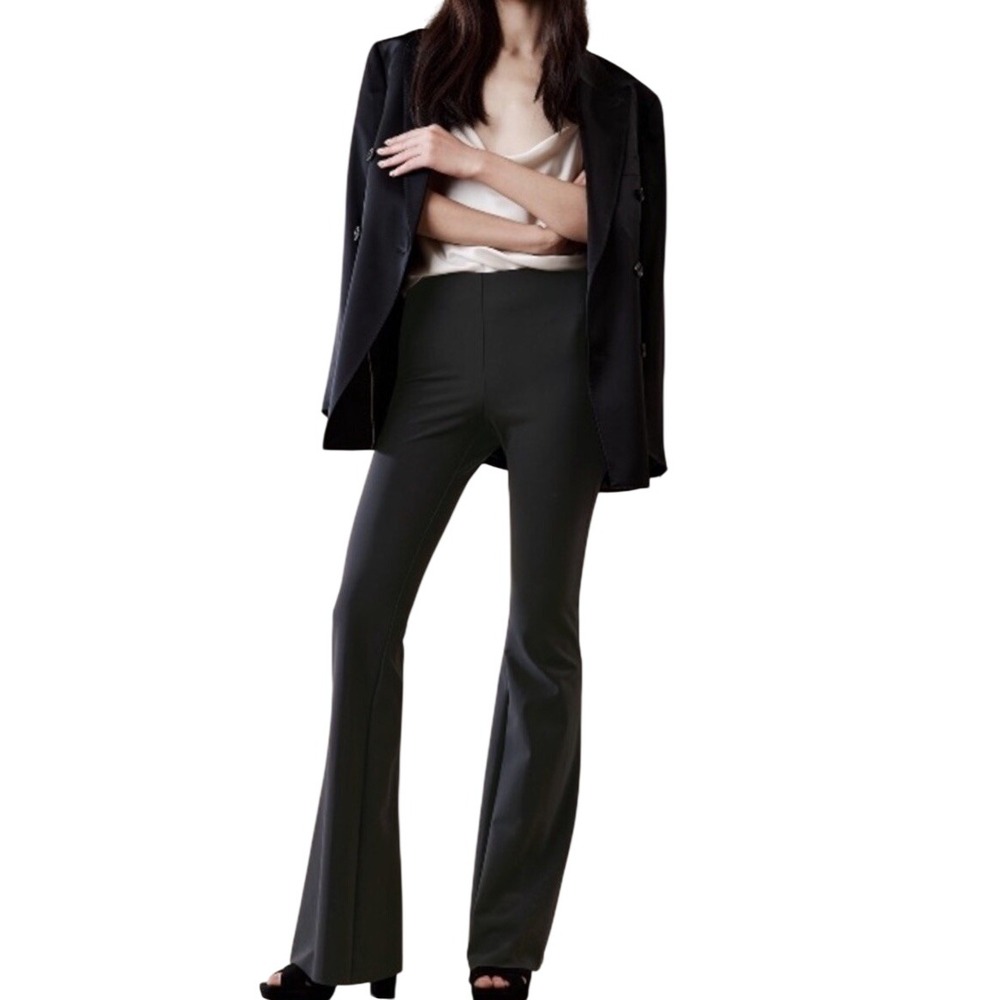 Banana Republic Black Ramira Bi-Stretch Flare Pants Satin Finish Size 10
